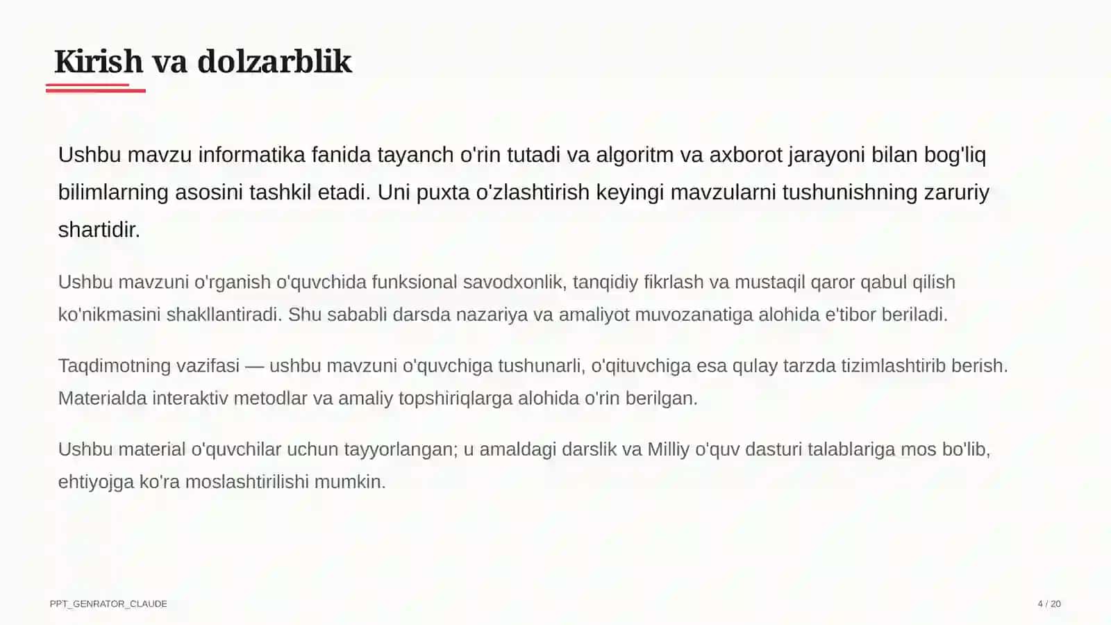 Algoritmlarning turlari: chiziqli, tarmoqlanuvchi, takrorlanuvchi (8-sinf) 4