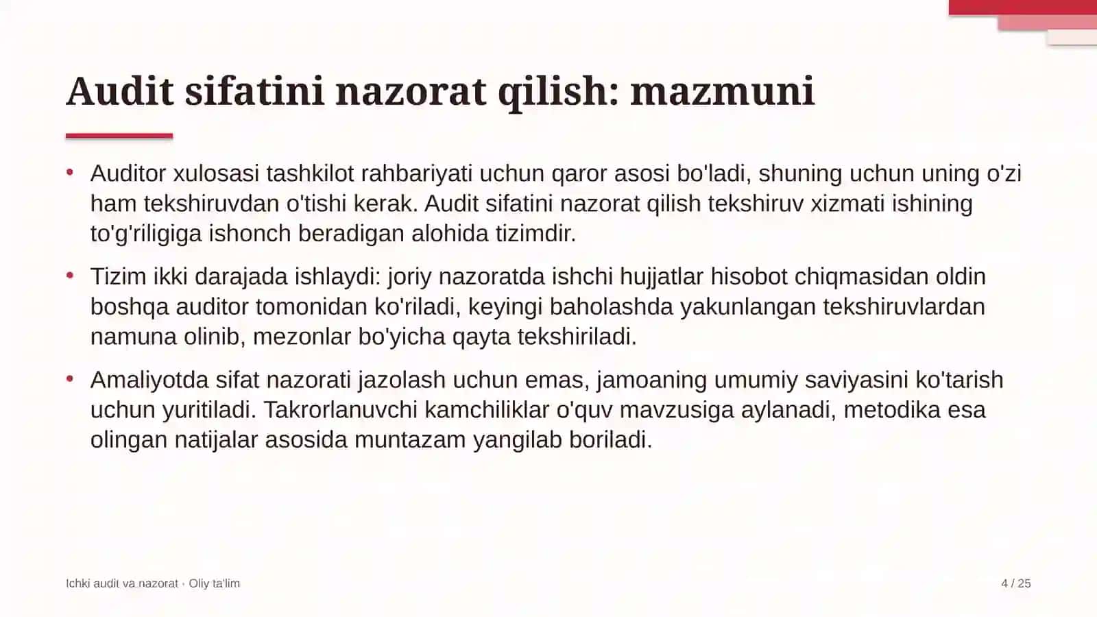 patent idoralarida audit sifatini nazorat qilish 9486 4