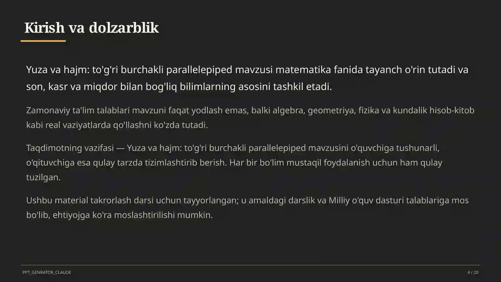 Yuza va hajm: to'g'ri burchakli parallelepiped (5-sinf) 4