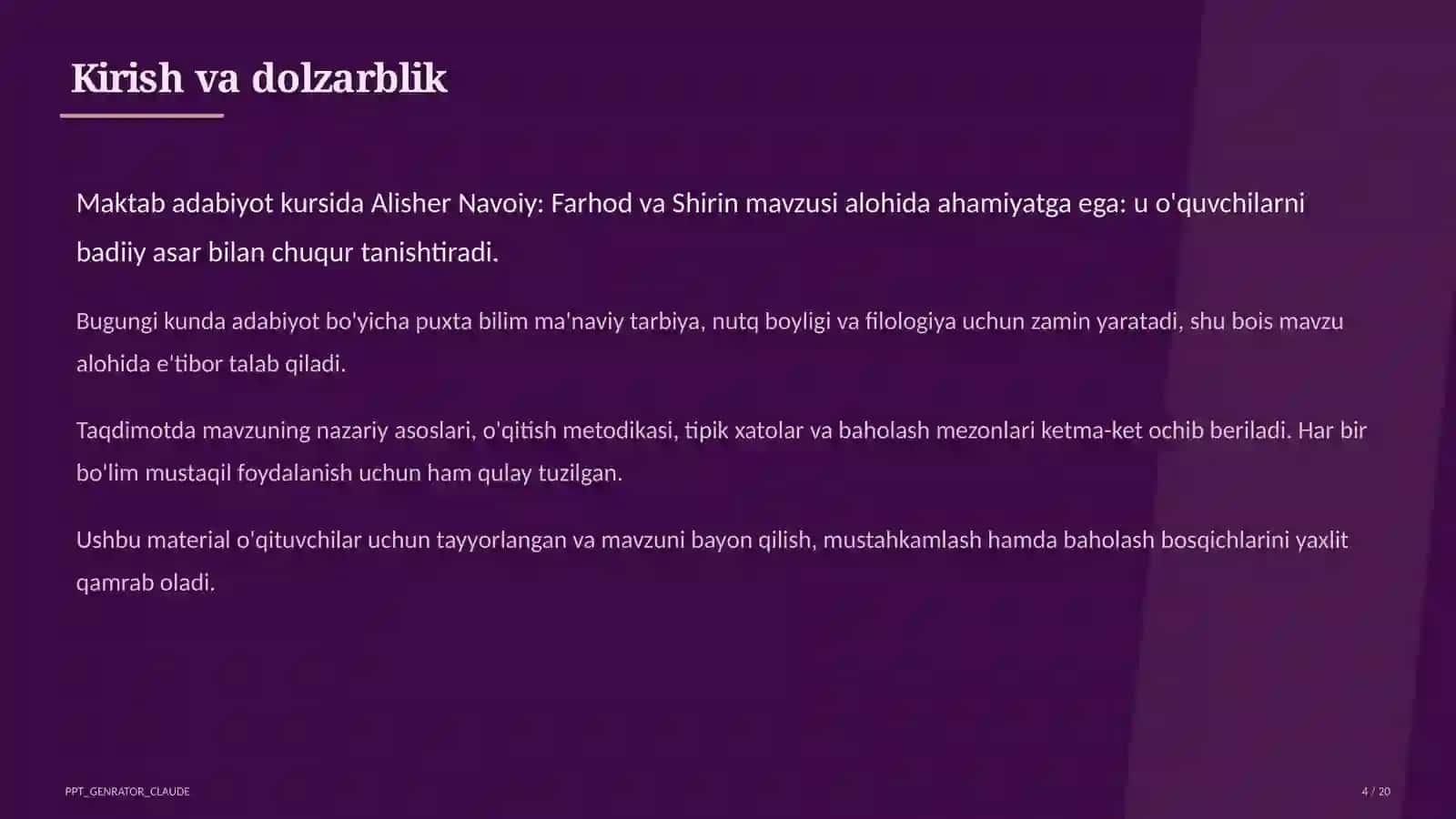 Alisher Navoiy: Farhod va Shirin (8-sinf) 4