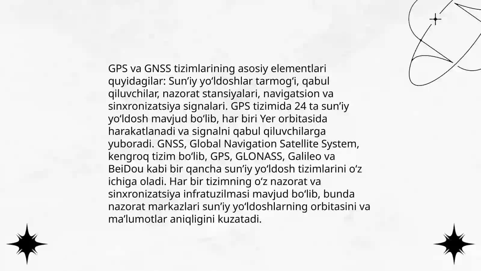 GPS va GNSS tizimlarda ishlovchi priyomniklari to*g'risida tushuncha vaulardan foydalanish 4