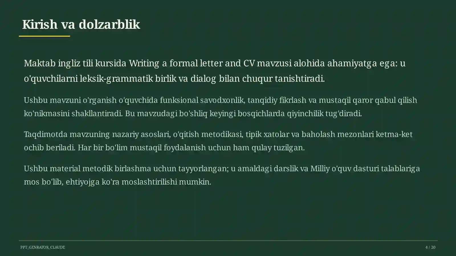 Writing a formal letter and CV (10-sinf) 4
