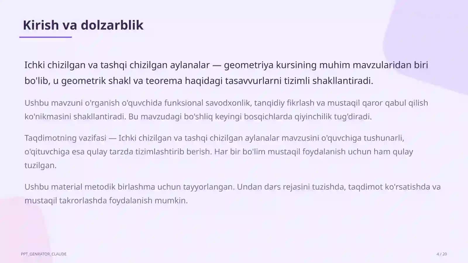 Ichki chizilgan va tashqi chizilgan aylanalar (8-sinf) 4