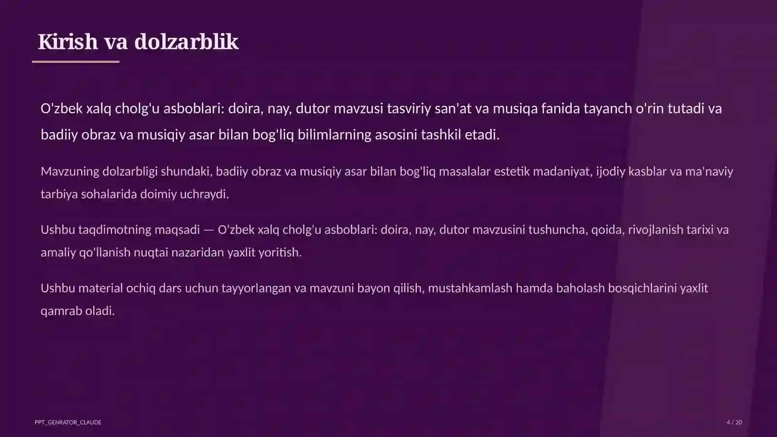 O'zbek xalq cholg'u asboblari: doira, nay, dutor (2-sinf) 4
