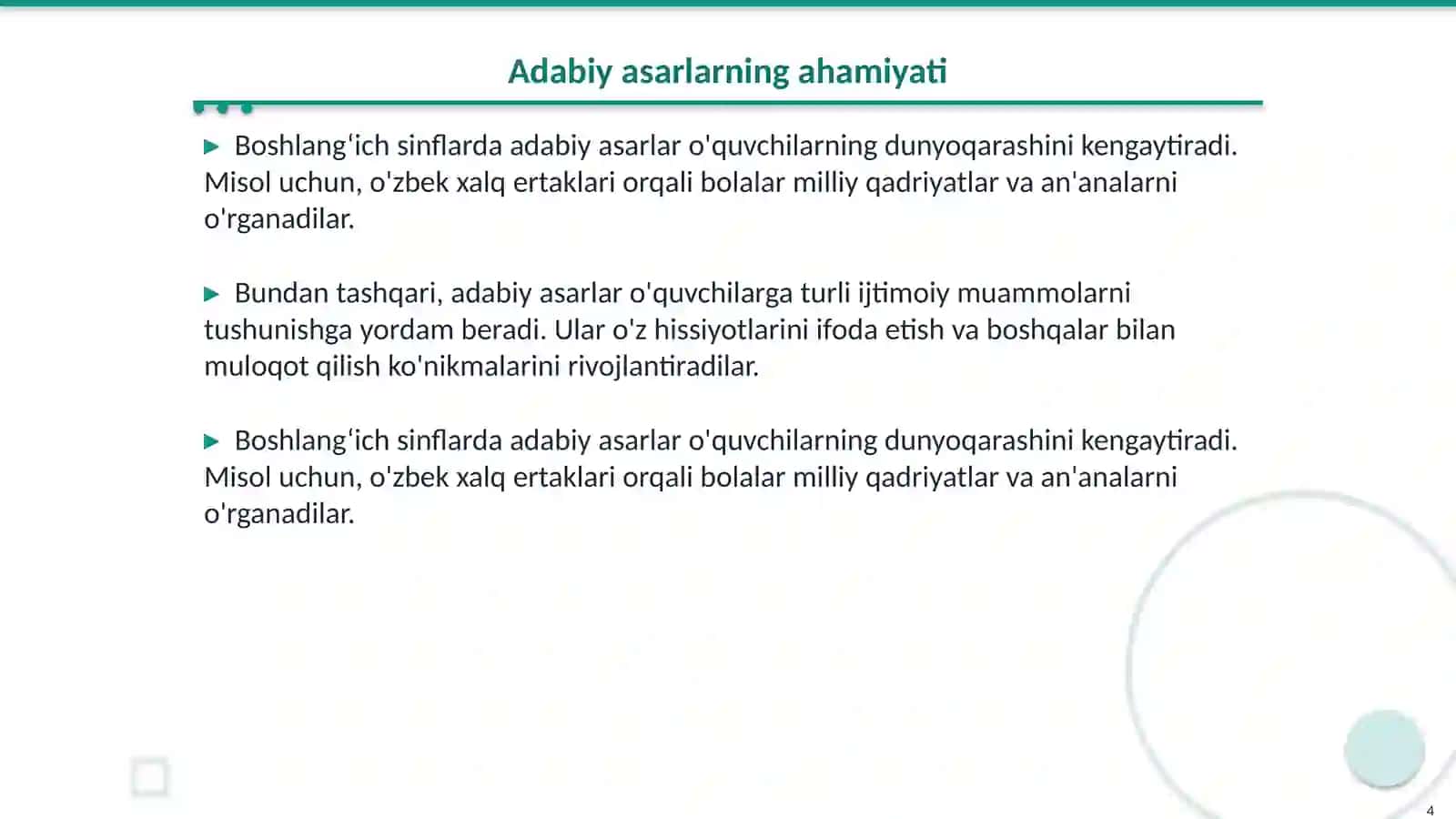 Boshlang‘ich sinflar adabiy ta'limining umumnazariy masalalari 4