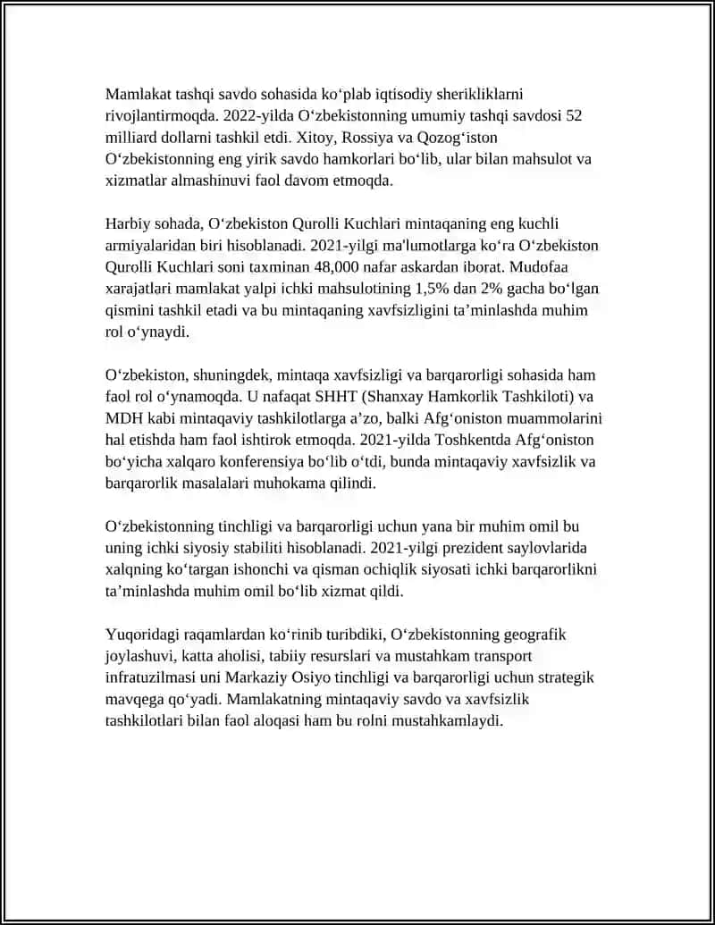 O‘zbekistonning Markaziy OSIYODA TINCHLIK VA BARQARORLIKNI TA’MINLASH 4