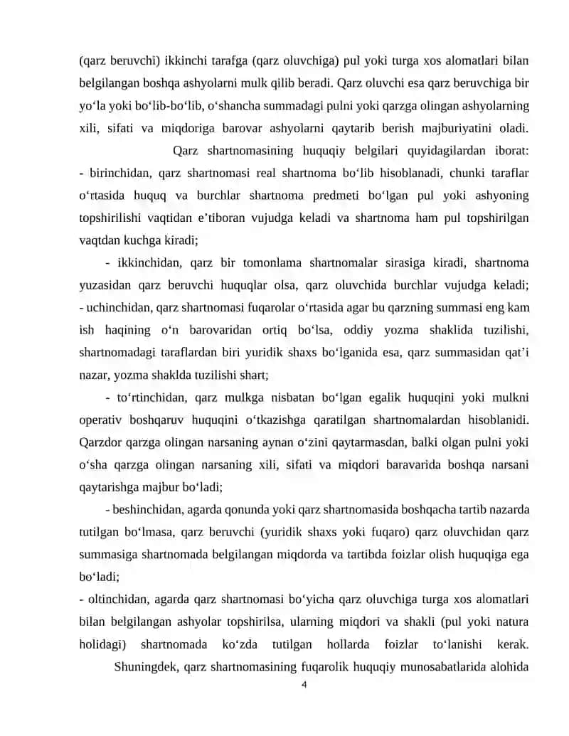 Qarz sharnomasi tushunchasi va uning huquqiy belgilari 4