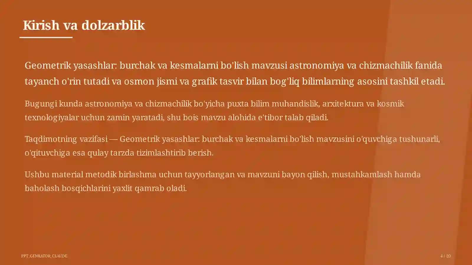 Geometrik yasashlar: burchak va kesmalarni bo'lish (8-sinf) 4