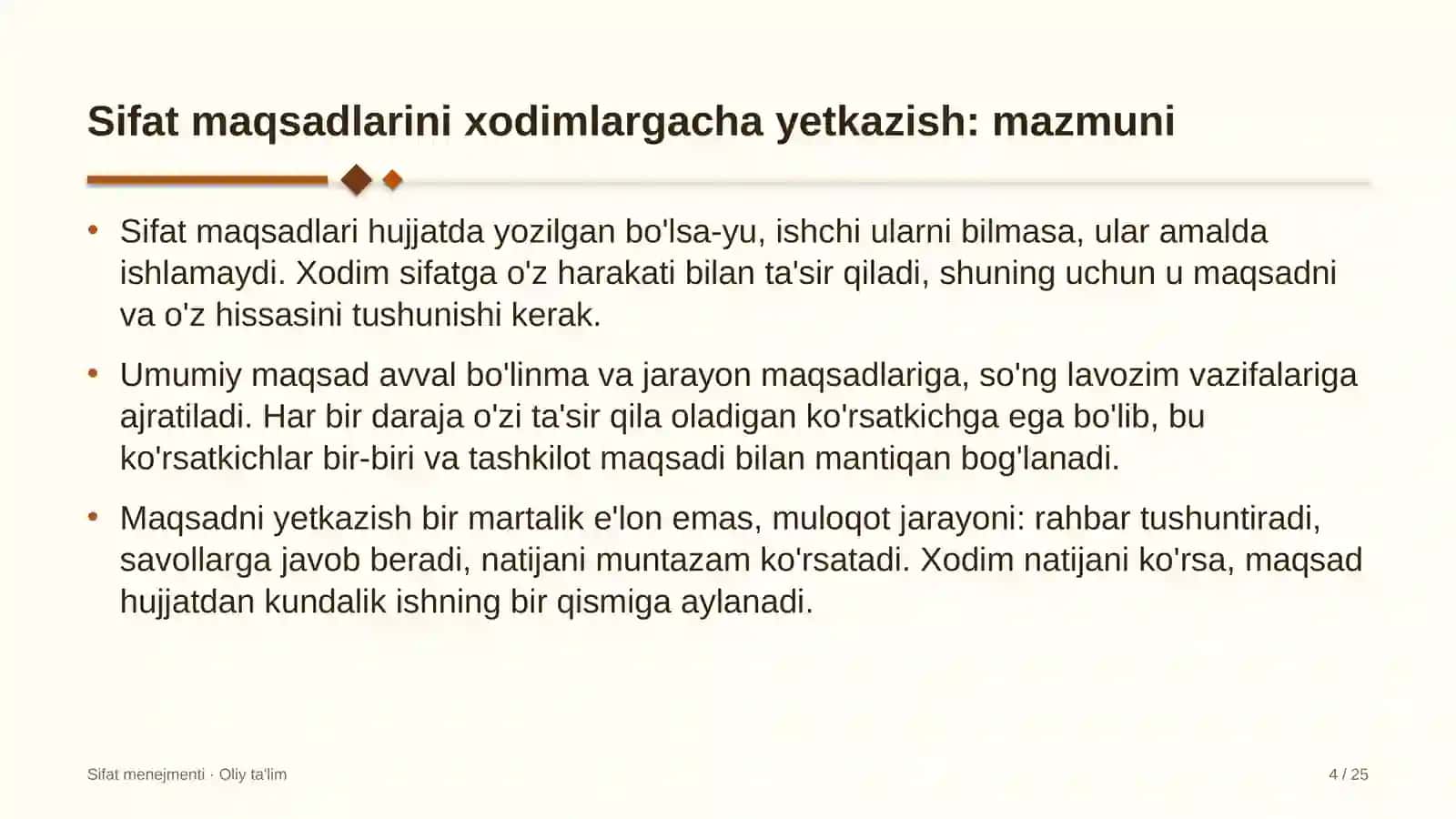 pensiya ta'minoti tizimida sifat maqsadlarini xodimlargacha yetkazish 4532 4