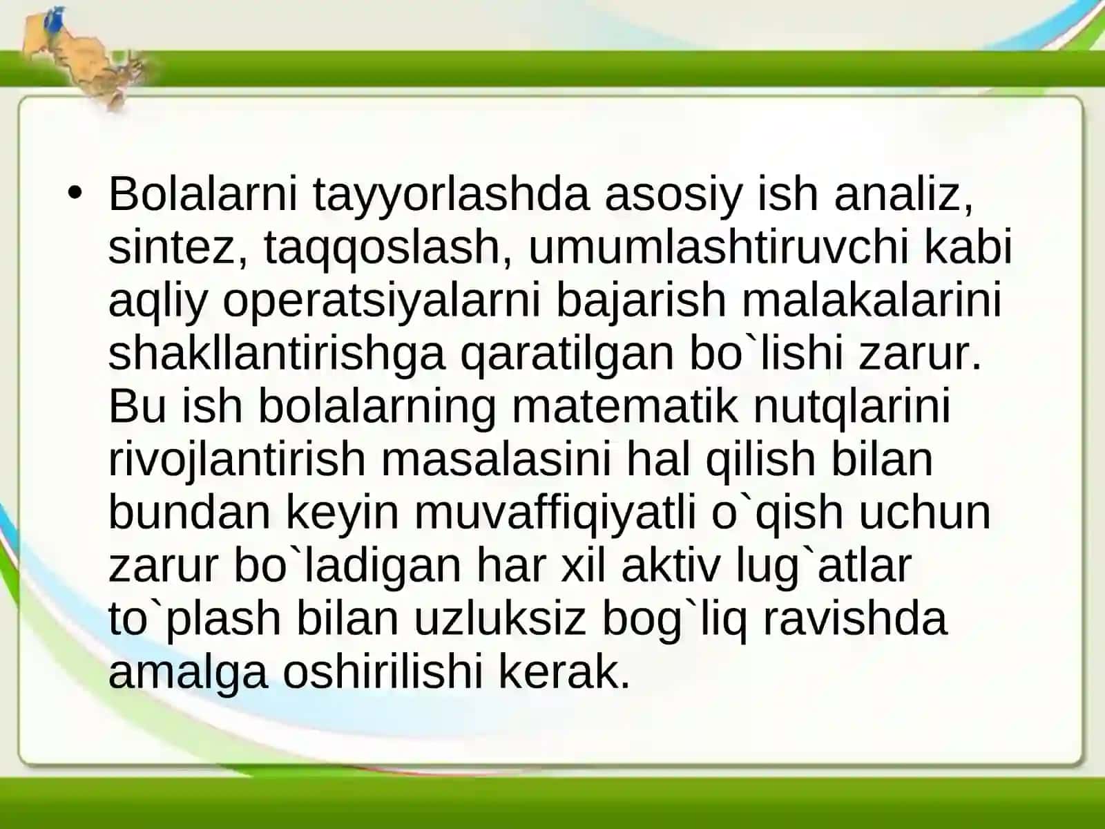 Boshlang`ich sinf oxirida o`quvchilarga mavjud bo`ladigan bilim malaka va ko`nikmalar 4