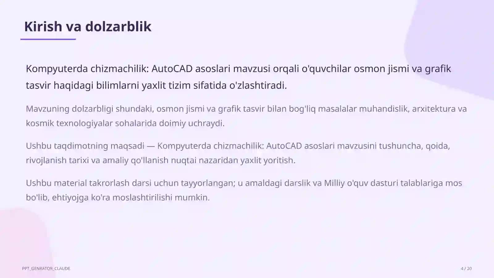 Kompyuterda chizmachilik: AutoCAD asoslari (9-sinf) 4