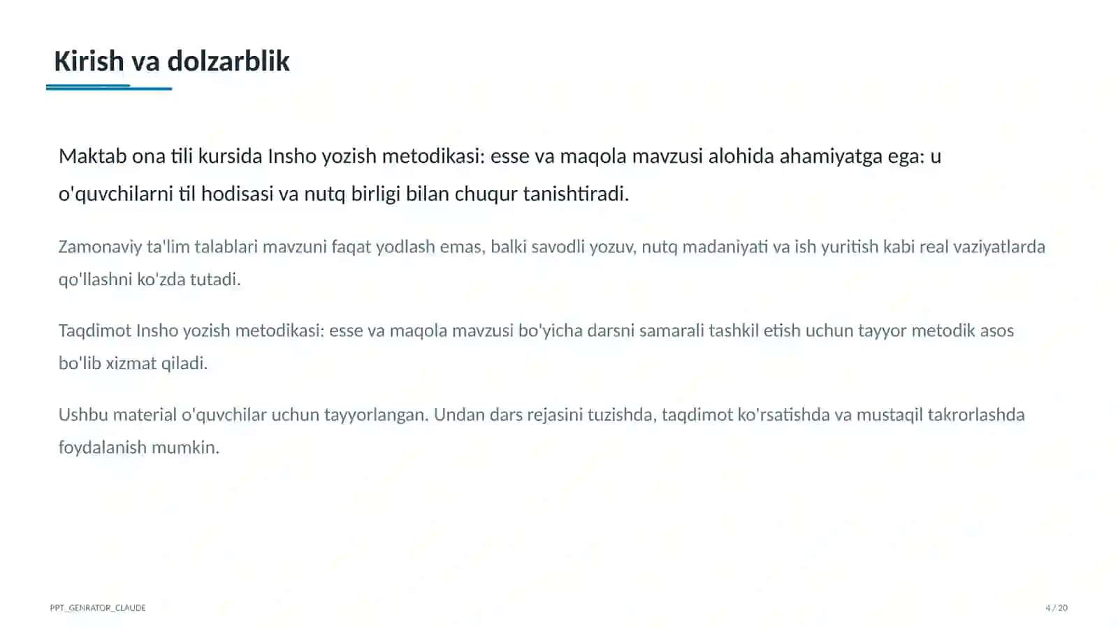 Insho yozish metodikasi: esse va maqola (11-sinf) 4