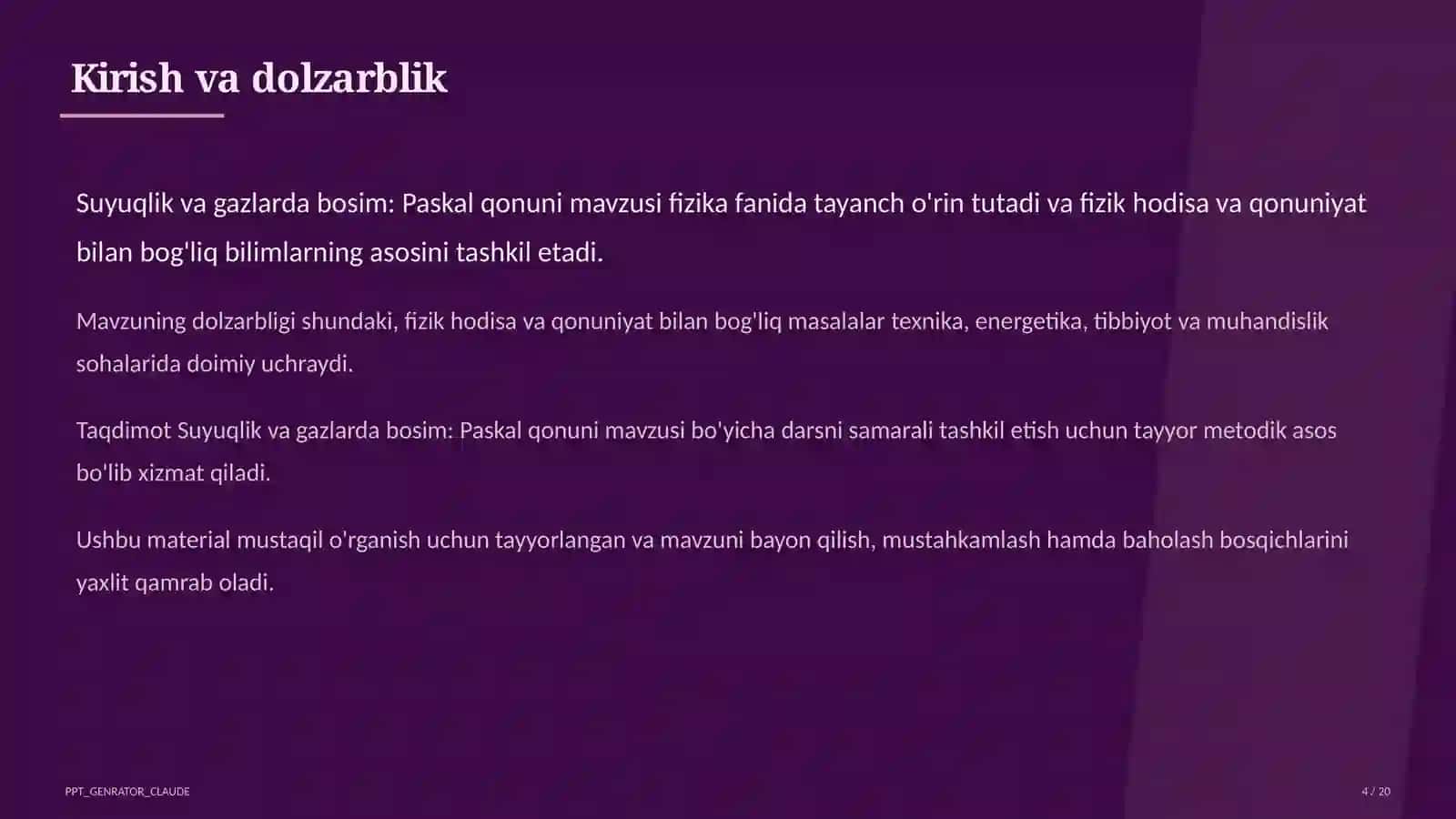 Suyuqlik va gazlarda bosim: Paskal qonuni (7-sinf) 4