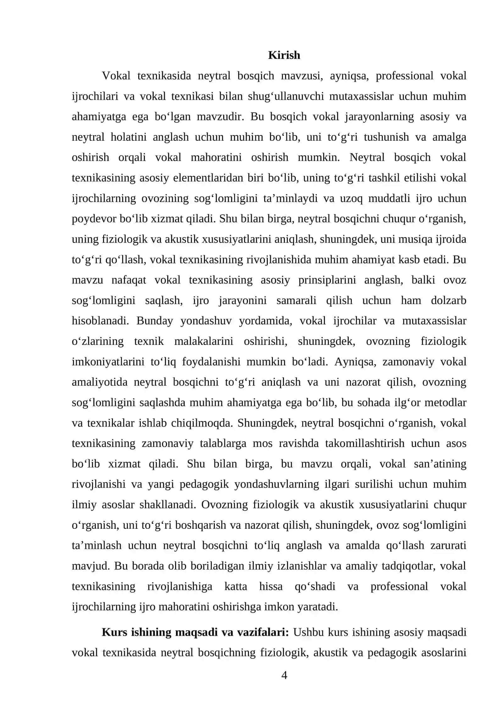 KURS ISHI - Vokal texnikasida neytral bosqich 4