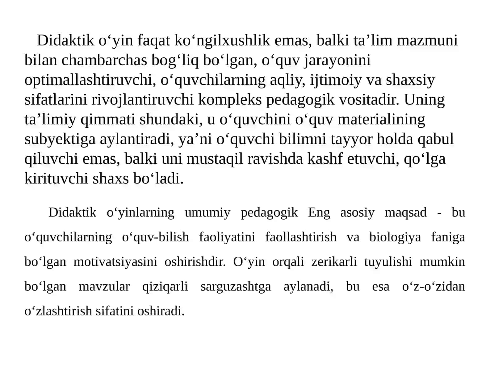 BIOLOGIYA DARSLARIDA DIDAKTIKOʻYINLITEXNOLOGIYALARNIOʻRNI 4