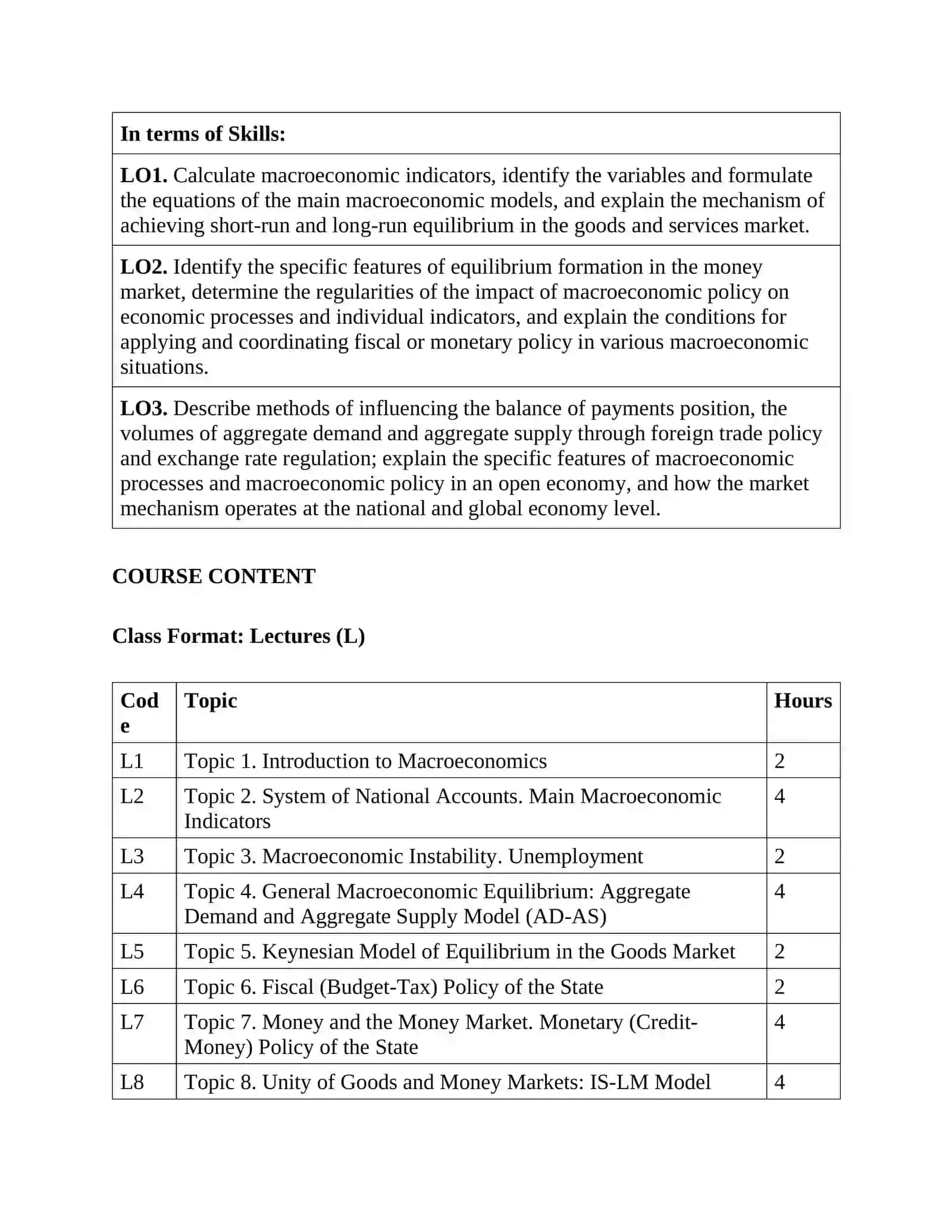 MACROECONOMICS COURSE SYLLABUS 4
