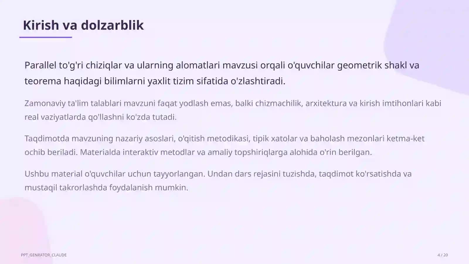 Parallel to'g'ri chiziqlar va ularning alomatlari (7-sinf) 4