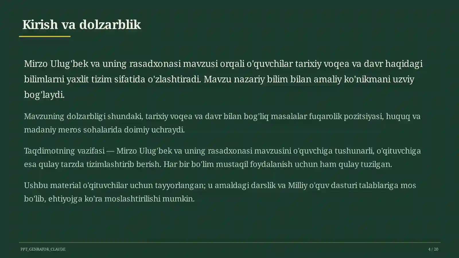 Mirzo Ulug'bek va uning rasadxonasi (5-sinf) 4