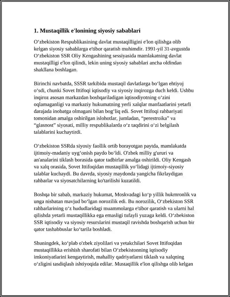 OʻZBEKISTONDA DAVLAT MUSTAQILLIGINING E'LON QILINISHI 4