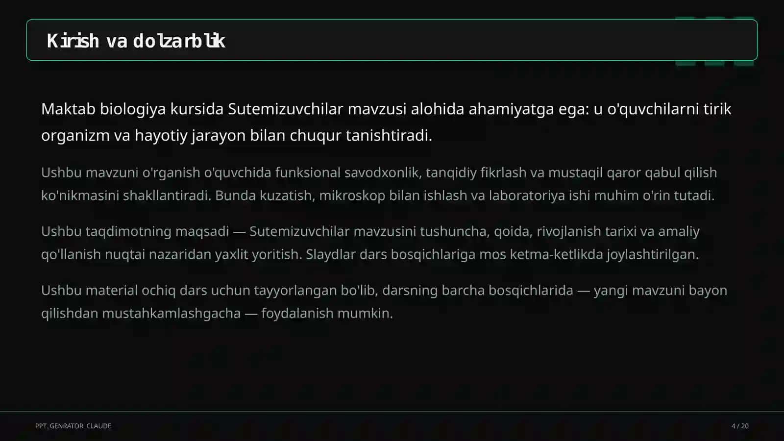 Biologiya (5–11) — ochiq dars uchun 4