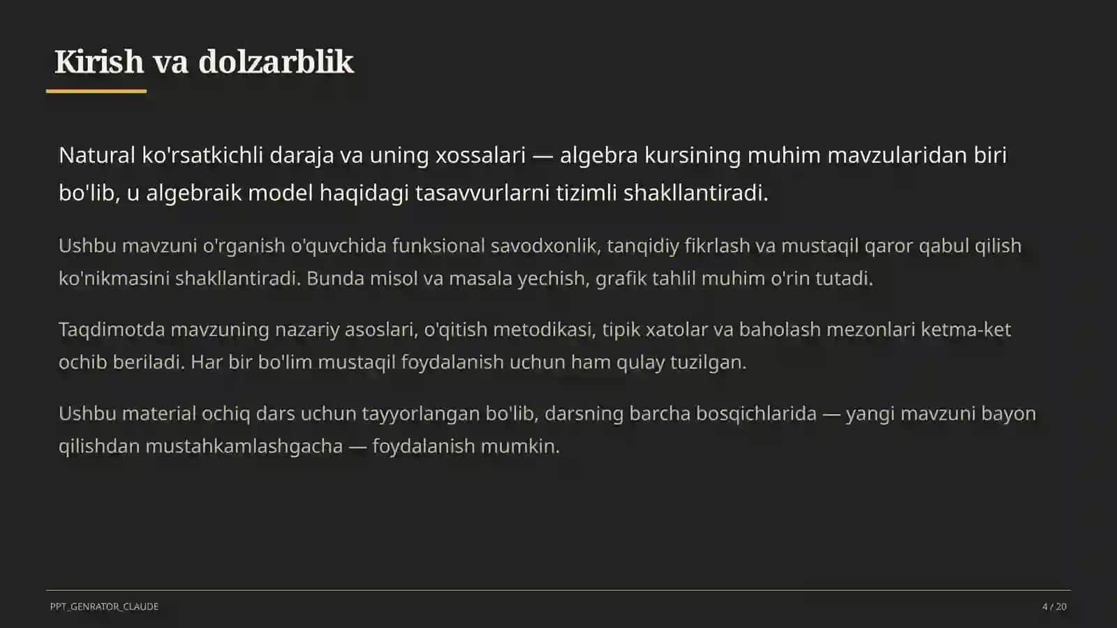 Natural ko'rsatkichli daraja va uning xossalari (7-sinf) 4