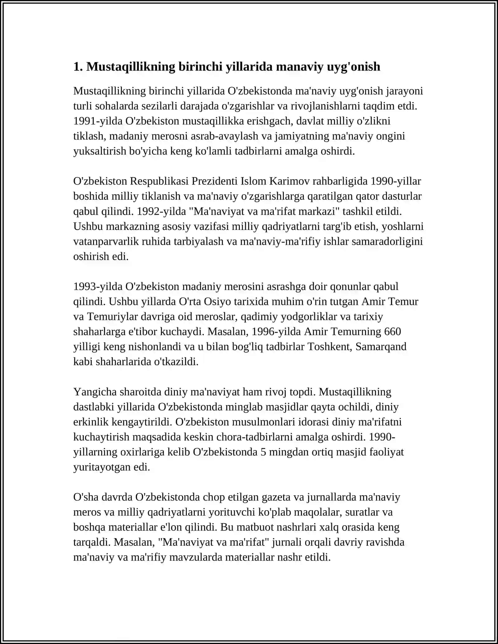 MUSTAQILLIK YILLARDA ÒZBEKISTONDAGI MANAVIY MADANIY TARAQQIYOT 4