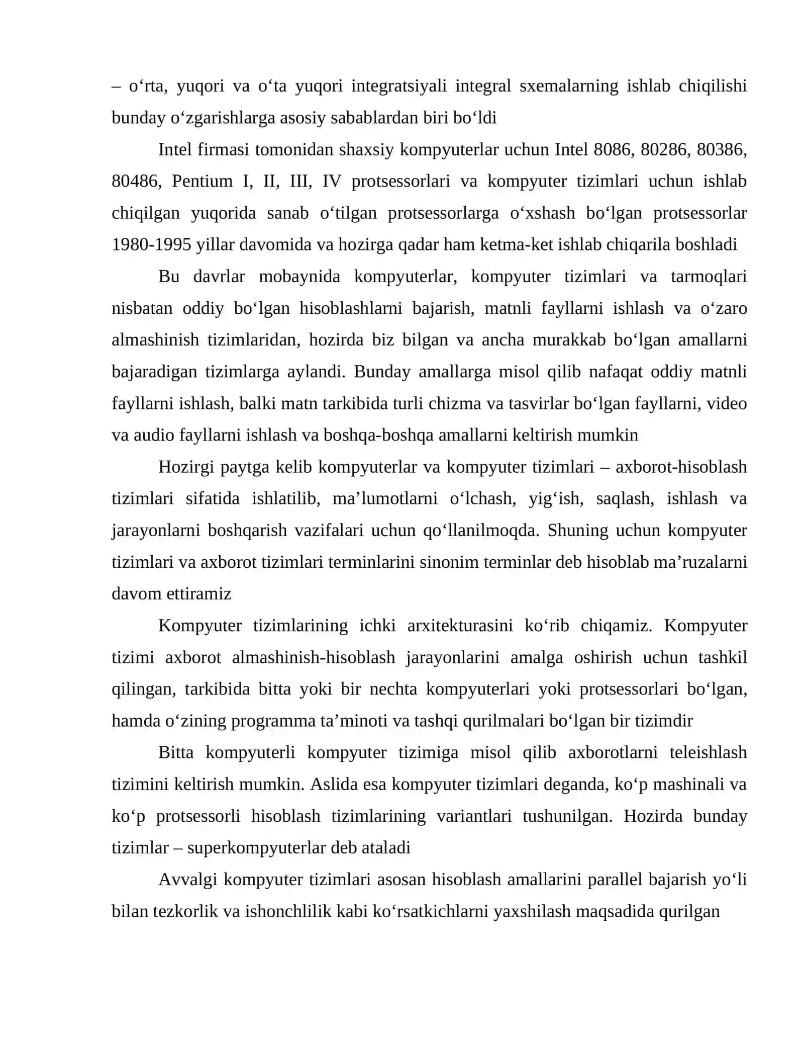 Kompyuter tizimlari. Rivojlanish bosqichlari va klassifikatsiyasi 4