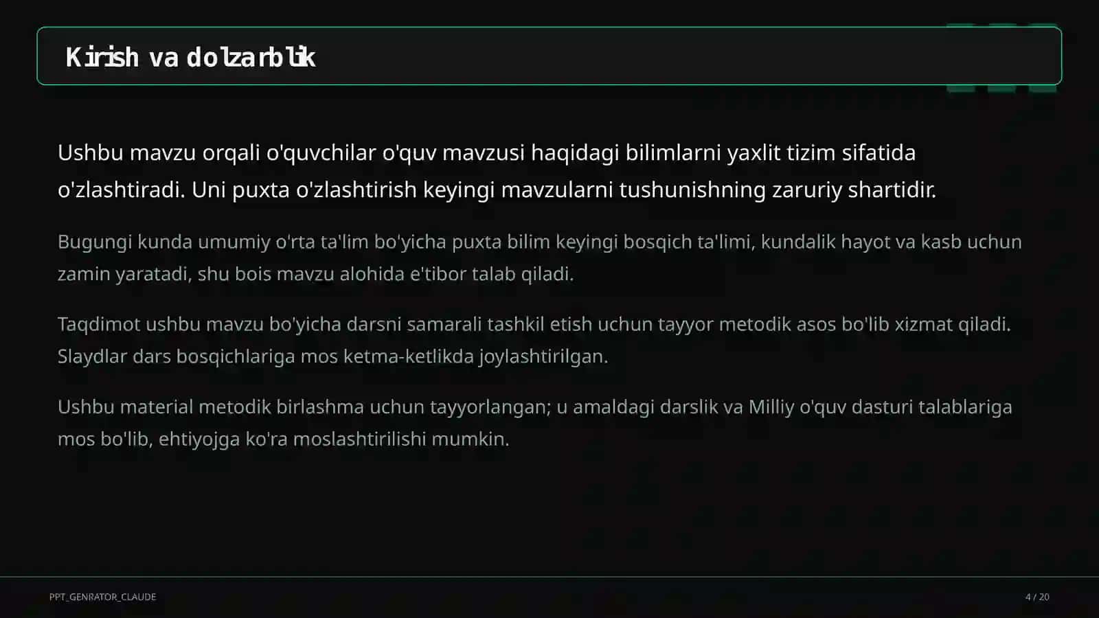 EMaktab sun'iy intellekt yordamchisi va dars konstruktori: o'qituvchi vaqtini tejash 4