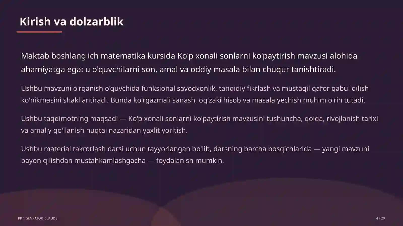 Ko'p xonali sonlarni ko'paytirish (4-sinf) 4