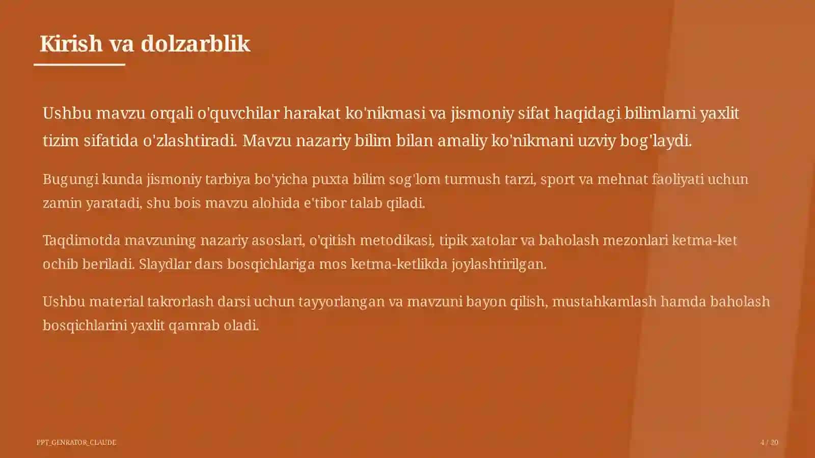 Chidamlilikni rivojlantirish: uzoq masofaga yugurish (7-sinf) 4