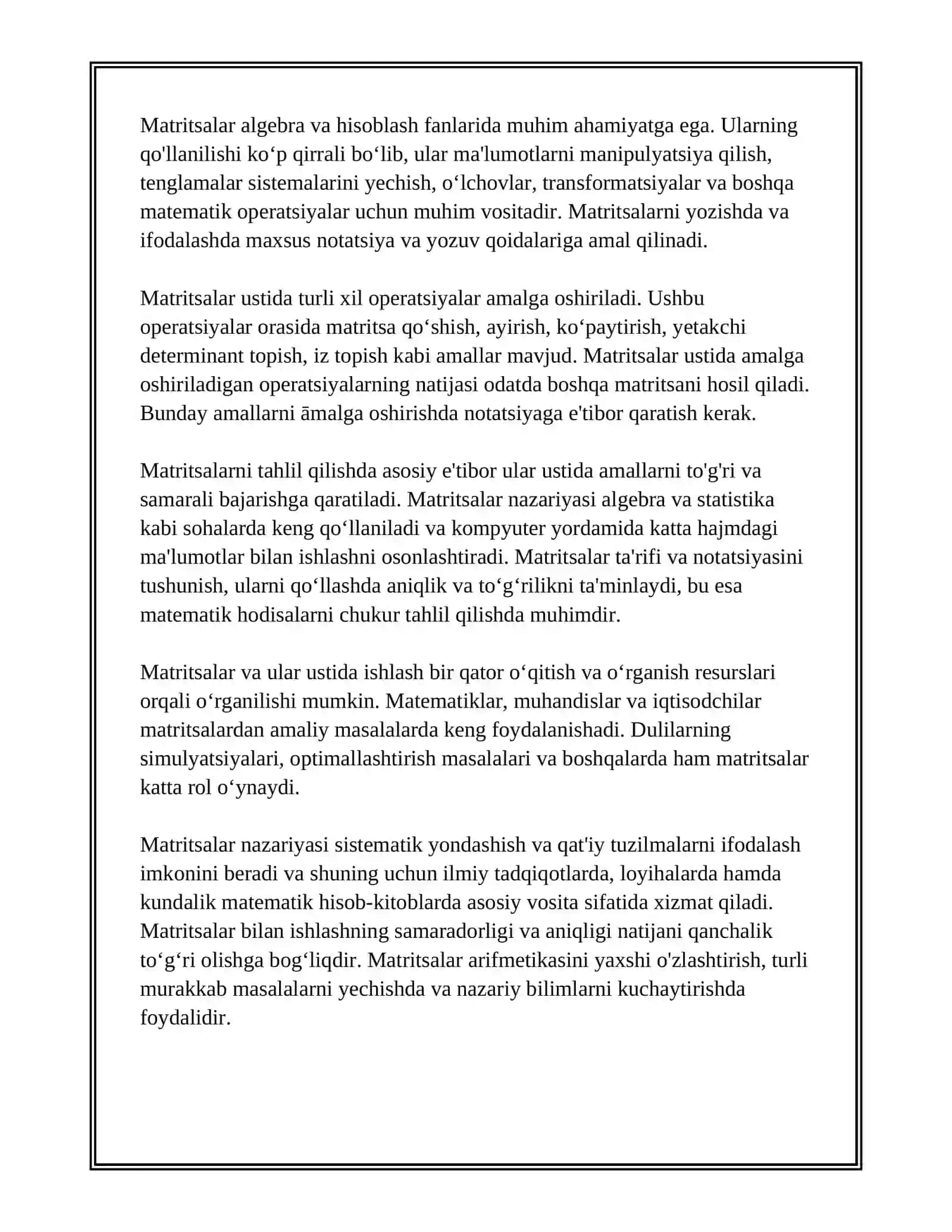 MATRITSALAR VA ULAR USTUDA ISHLASH 4