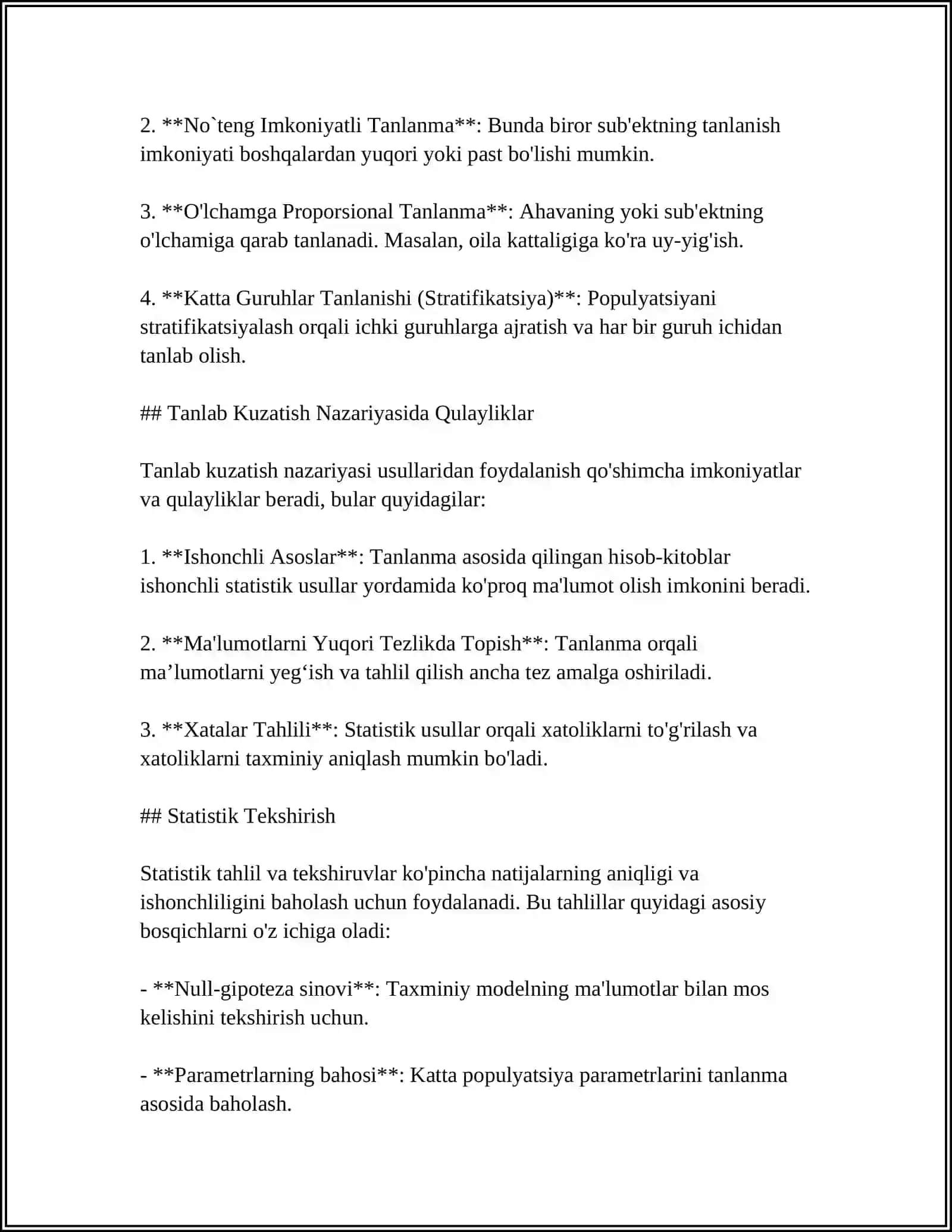 STATISTIK TADQIQOTLARDA TANLAB KUZATISHNING QOLLANILISHI 4