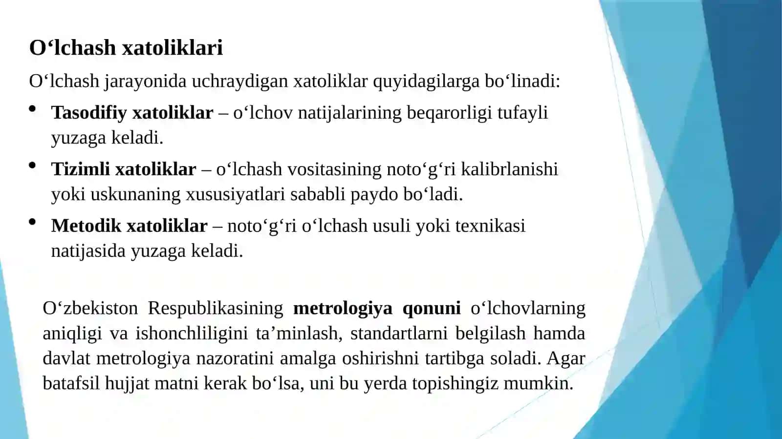 Metrologiya bo‘limiga oid: xalqarobirliklar tizimi 4