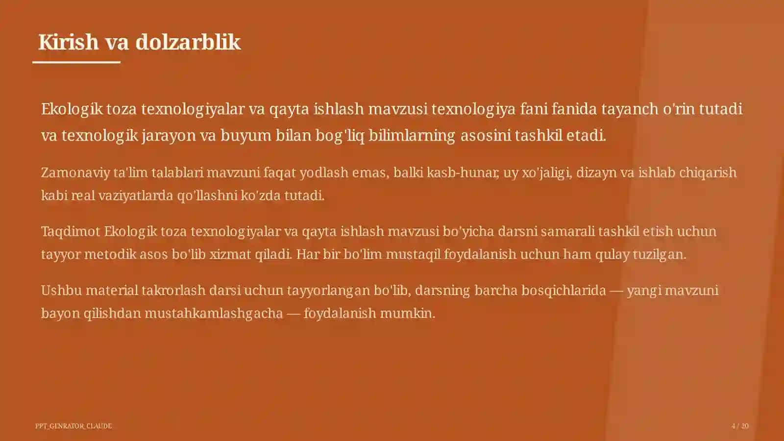 Ekologik toza texnologiyalar va qayta ishlash (11-sinf) 4