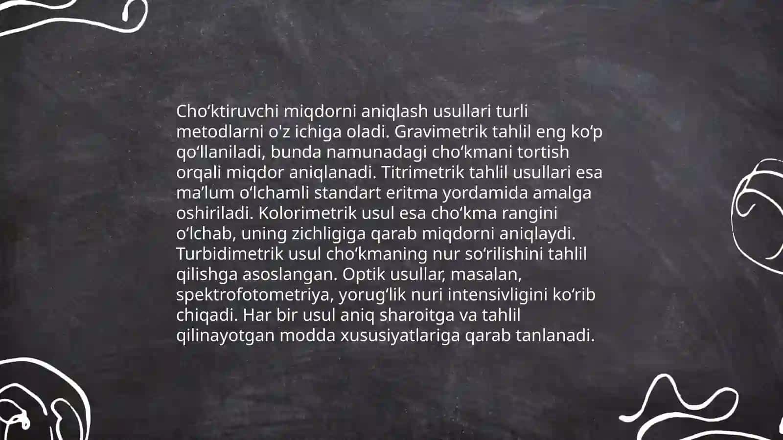 Cho‘kma shakllari. Cho‘ktiruvchi miqdorini hisoblash. Kristall va amorf cho‘kma olish sharoitlari 4