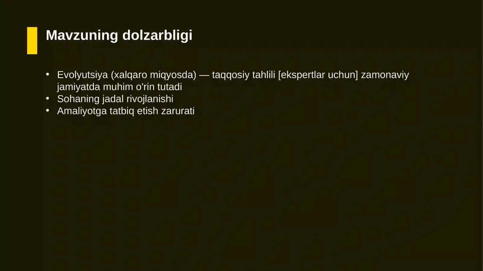 Evolyutsiya (xalqaro miqyosda) — taqqosiy tahlili [ekspertlar uchun] 4