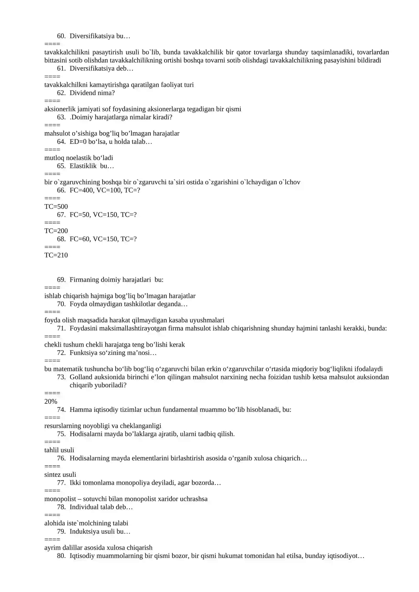 Mikroiqtisodiyot fanidan testlar 4