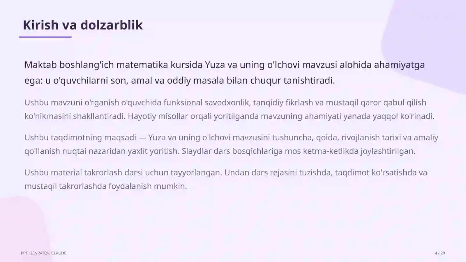 Yuza va uning o'lchovi (3-sinf) 4