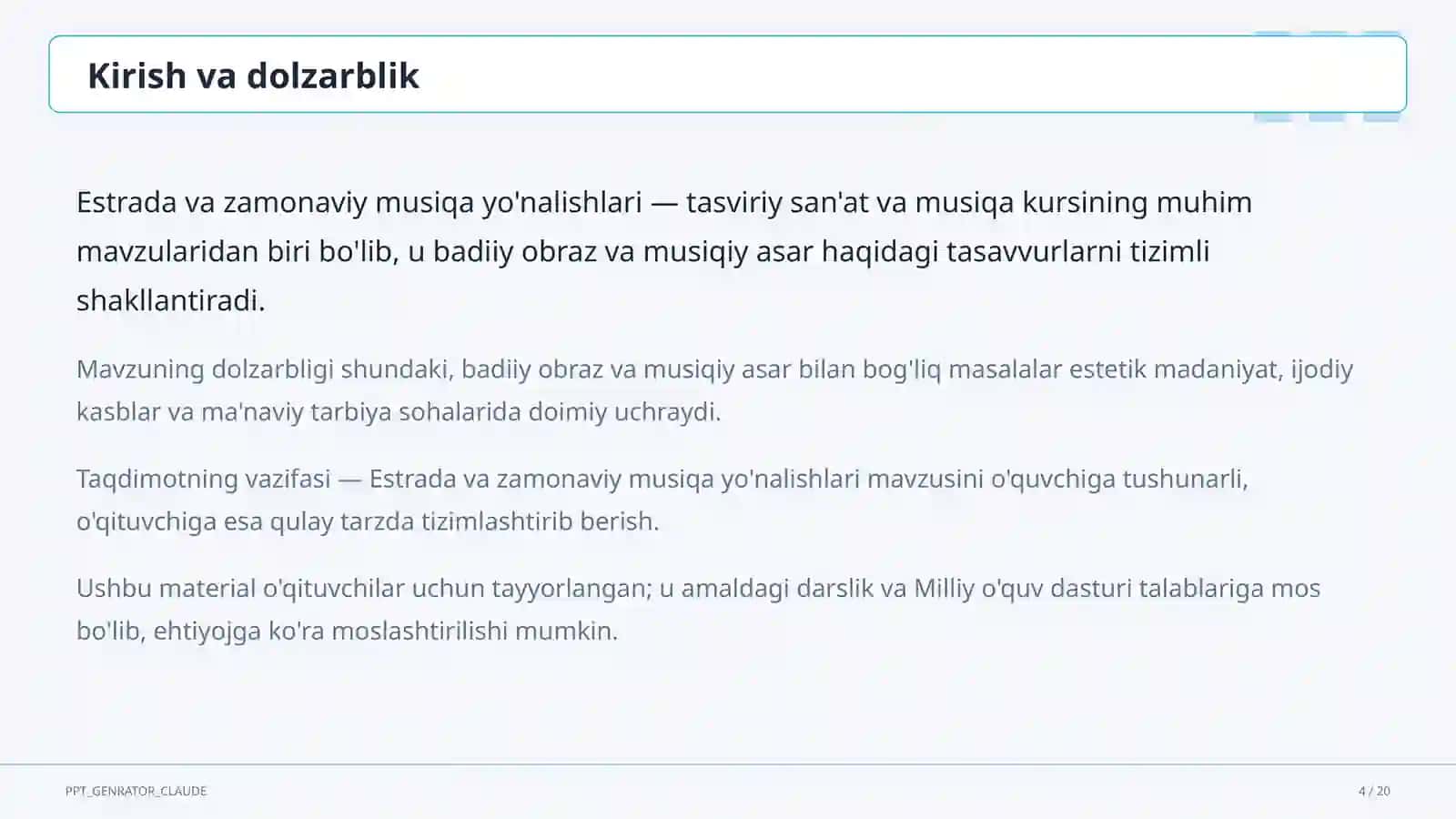 Tasviriy san'at va musiqa (1– 7) — o'qituvchilar uchun 4