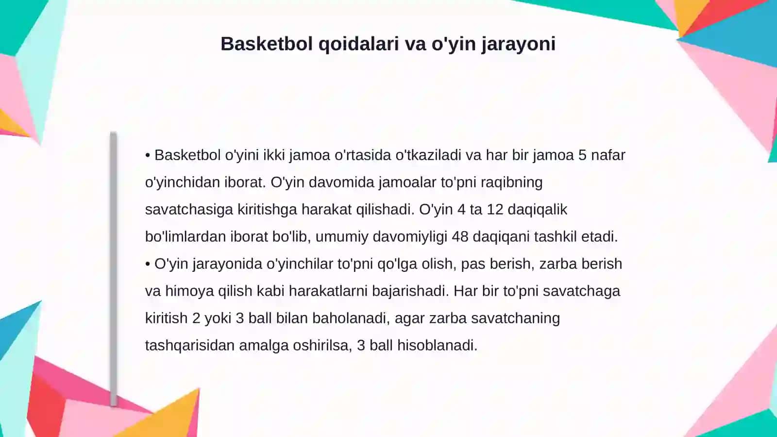 Basketball sport turi bõyicha prezentatsiya tayyorlash 4