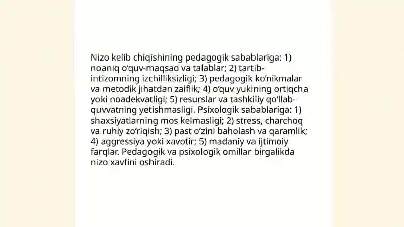 Pedagogik nizolar va ularni bartaraf etish tehnalogiyasi 4