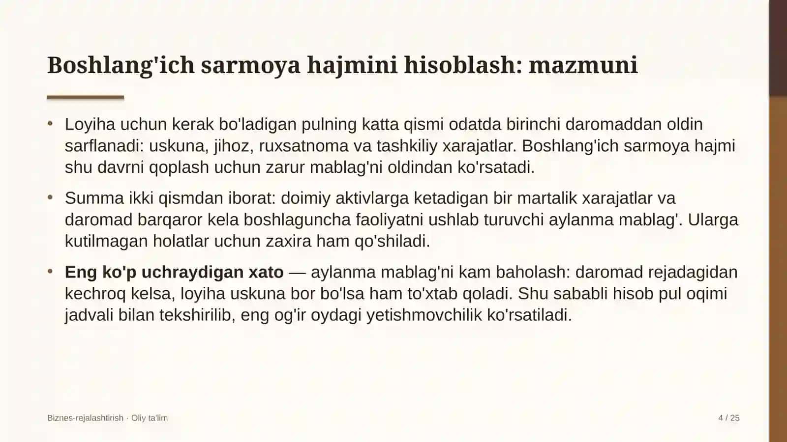 Dehqon xo'jaliklarida boshlang'ich sarmoya hajmini hisoblash 4