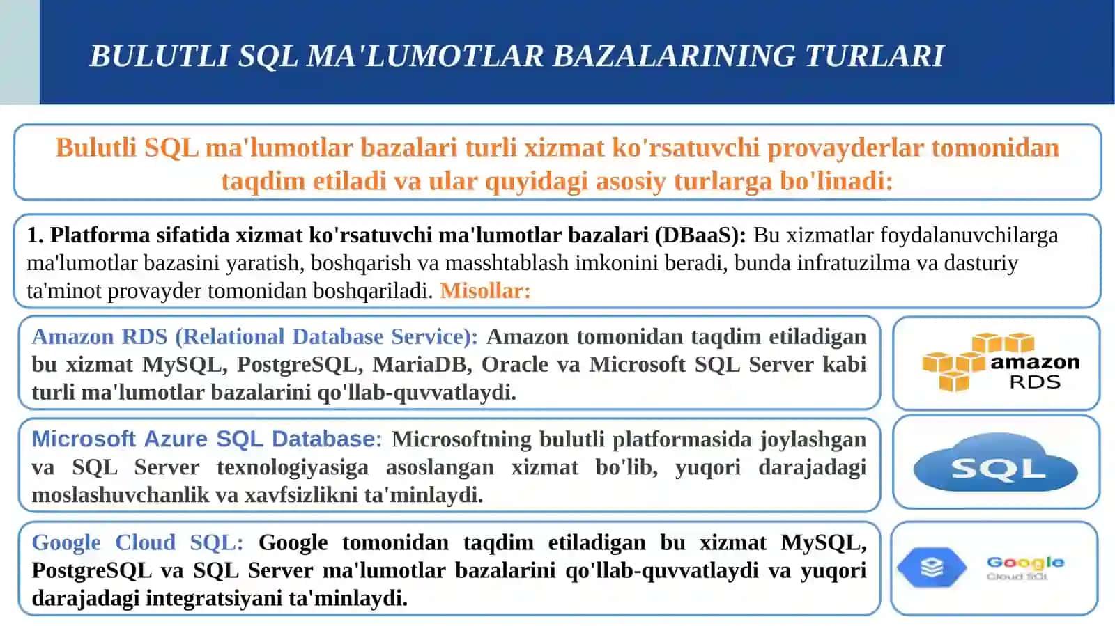 Bulutli  ma’lumotlar bazasi 4