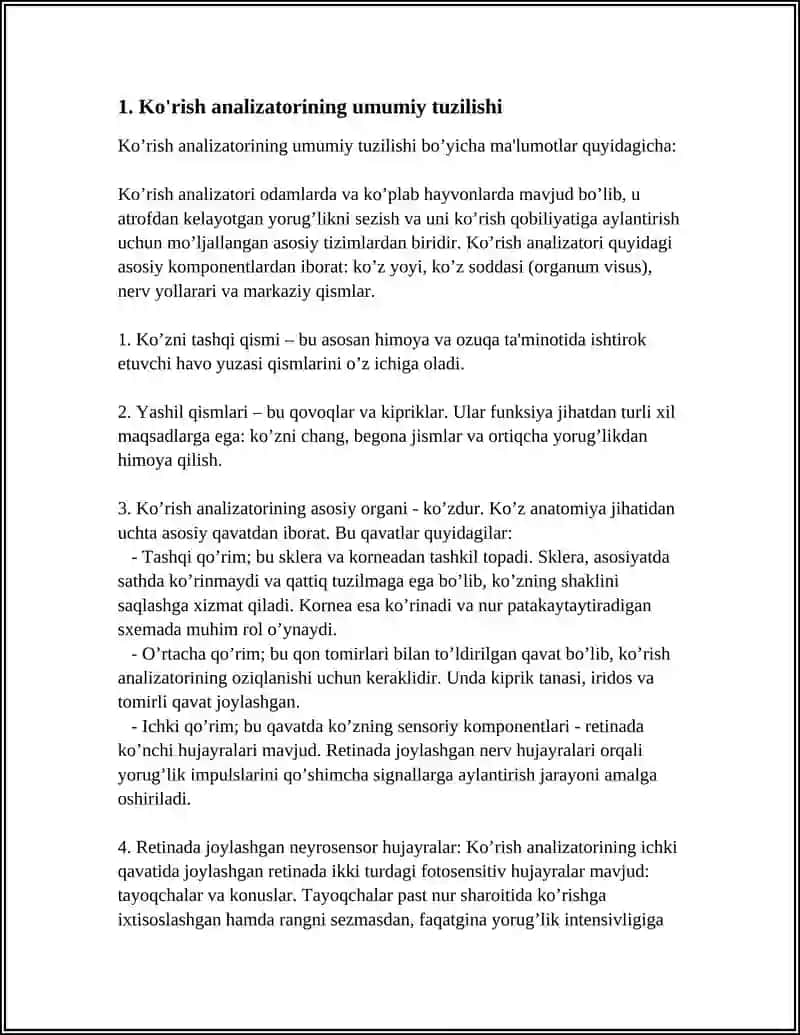 KO'RISH A'ZOSI VA HID BILISH ANALIZATORLARINING UMUMIY TAVSIFI NEYROSENSOR VA EPITELIOSENSOR HUJAYRALAR 4