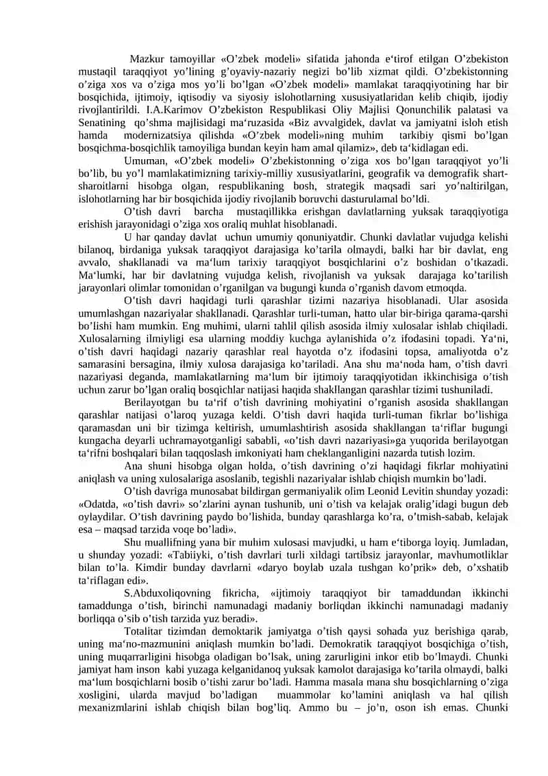 O'zbekistonning O'ziga Xos Istiqlol va Taraqqiyot Yoli 4