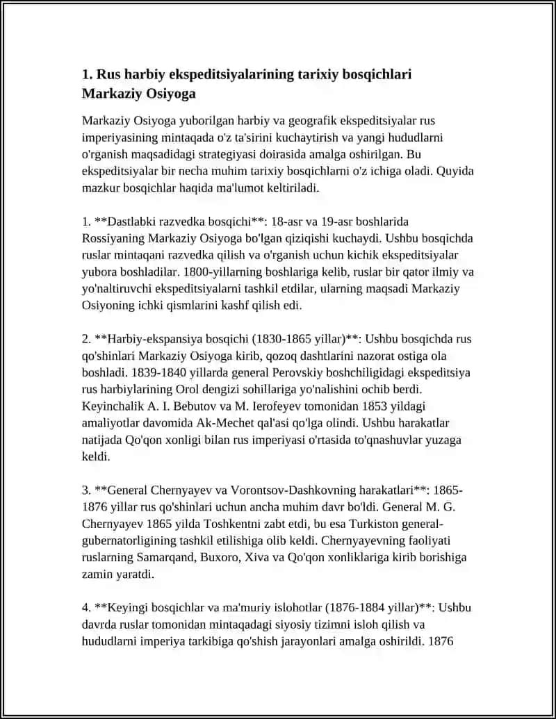MARKAZIY OSIYOGA RUSLAR TOMONIDAN YUBORILGAN HARBIY VA GEOGRAFIK EKSPEDITSIYALAR 4