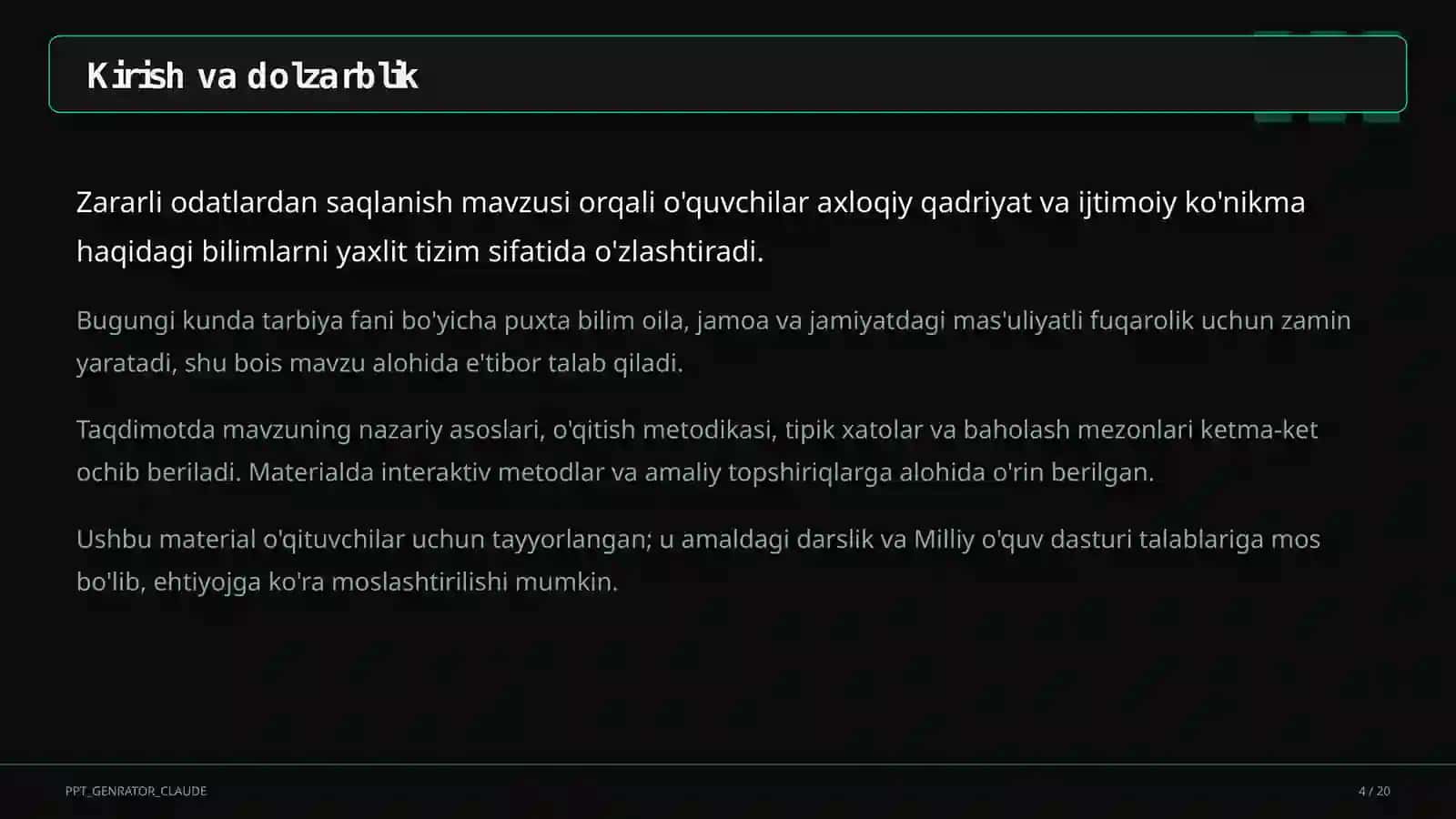 Zararli odatlardan saqlanish (7-sinf) 4