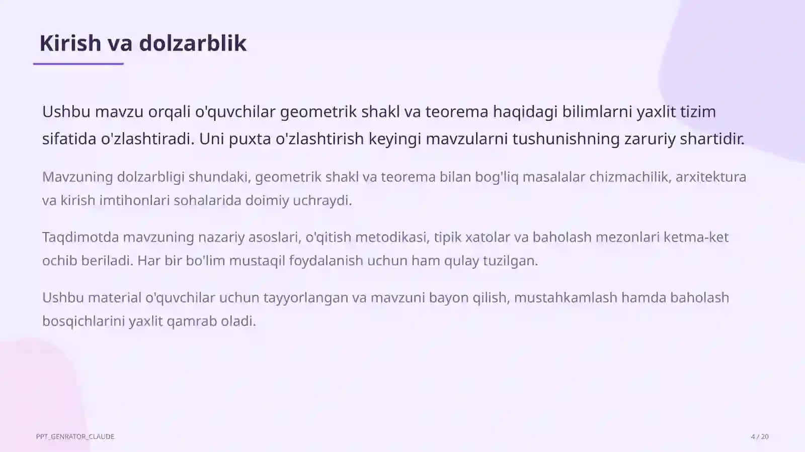 Geometriyaning boshlang'ich tushunchalari: nuqta, to'g'ri chiziq, kesma (7-sinf) 4