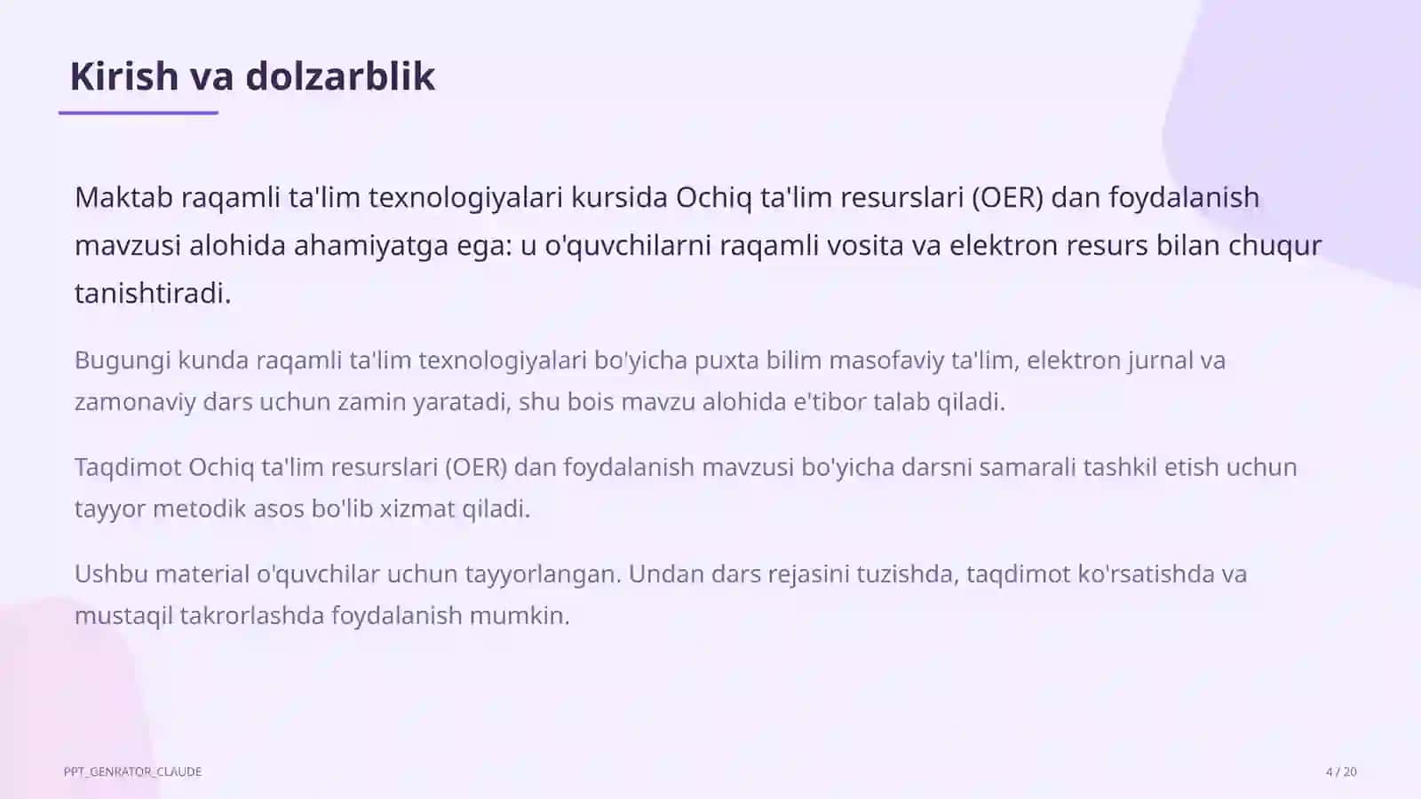 Ochiq ta'lim resurslari (OER) dan foydalanish 4