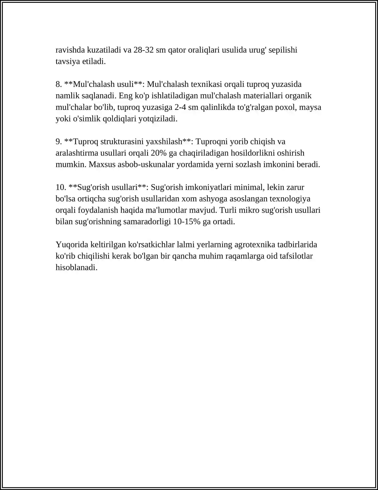 LALMIKOR YERLARDA OʻZIGA HOS AGRO TEXNIK TADBIRLAR QOʻLANILISHI NATIJASIDA TUPROQNING TUZULISHI,FIZIK XOSSALARI VA KIMYOVIY TARKIBINING OʻZGARISHI, LALMIKOR AGROTSENOZLAR VUJUDGA KELISHI 4